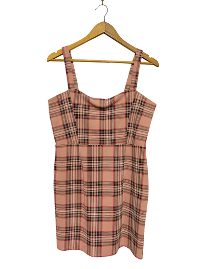 SAW IT FIRST |M| BUST 18| A8| DUSTY PINK PLAID STRAPLESS-LOOK CAMI MINI DRESS