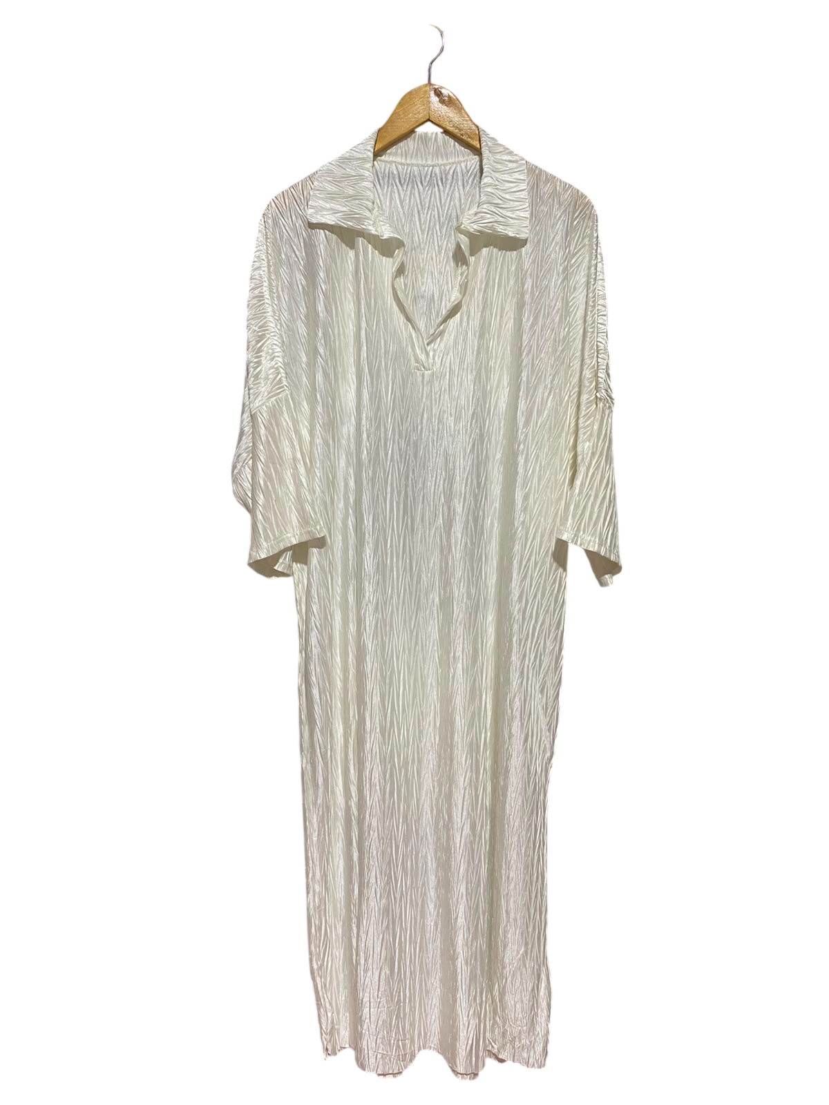 |M| BUST FREE| A8| OFF-WHITE CRINKLE SATIN COLLARED MAXI DRESS
