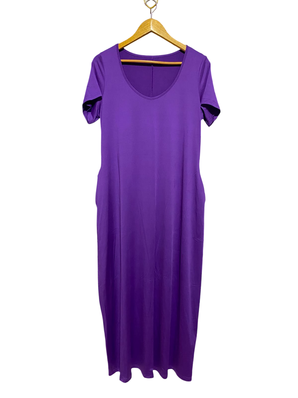 |L| BUST 19| A8| PURPLE SHORT SLEEVE V-NECK MAXI DRESS