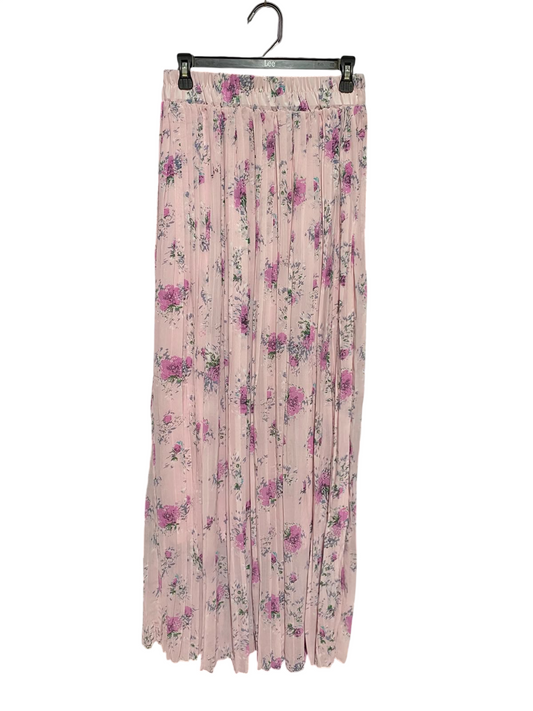 |S| WAIST 26| A8| BLUSH PINK FLORAL PRINT PLEATED MAXI SKIRT