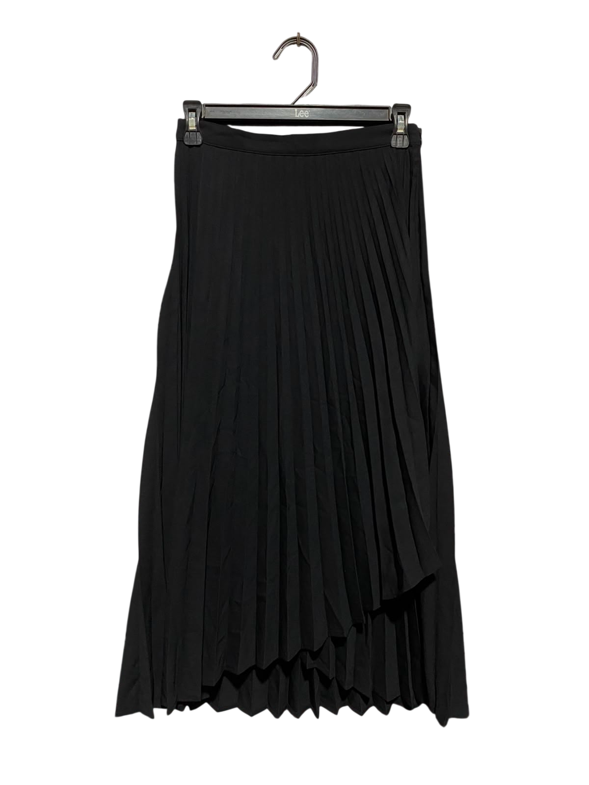 F&F |S| WAIST 26| A8| BLACK PLEATED ASYMMETRICAL MIDI SKIRT