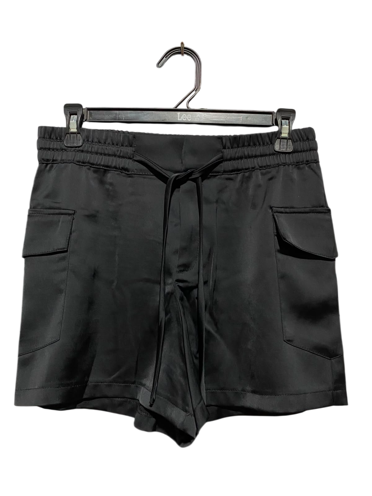 ZARA |XS| WAIST 28| A8| BLACK SATIN CARGO SHORTS WITH DRAWSTRING WAIST