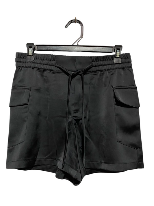 ZARA |XS| WAIST 28| A8| BLACK SATIN CARGO SHORTS WITH DRAWSTRING WAIST