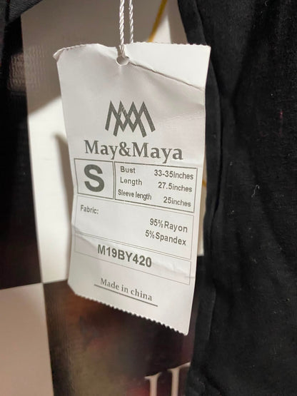 MAY & MAYA |S| BUST 15| A8| BLACK LONG SLEEVE CHEST CUTOUT MOCK NECK BODYSUIT