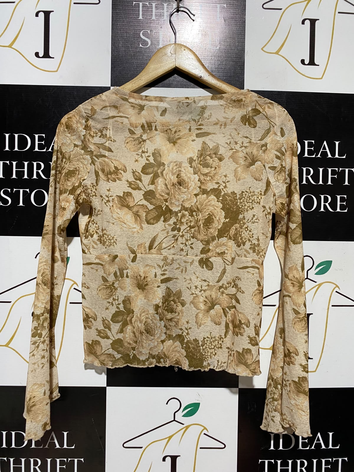 PRIMARK |XS| BUST 18| A8| FLORAL PRINT TIE-FRONT LONG SLEEVE CROP TOP