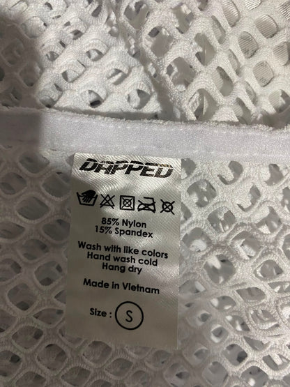 DAPPED |S| A8| WHITE LONG SLEEVE FISHNET MESH TWO-PIECE CROP TOP AND SHORTS SET