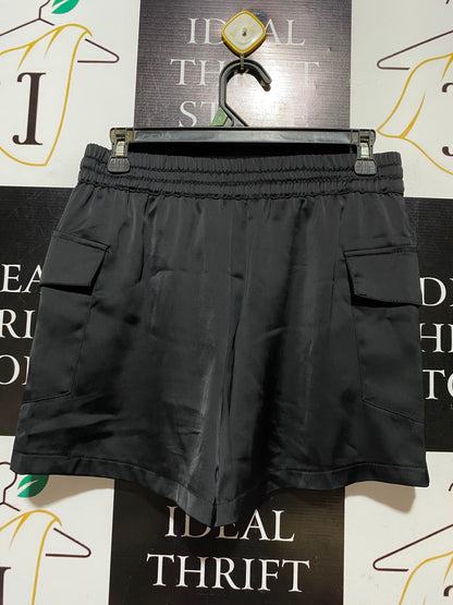 ZARA |XS| WAIST 28| A8| BLACK SATIN CARGO SHORTS WITH DRAWSTRING WAIST