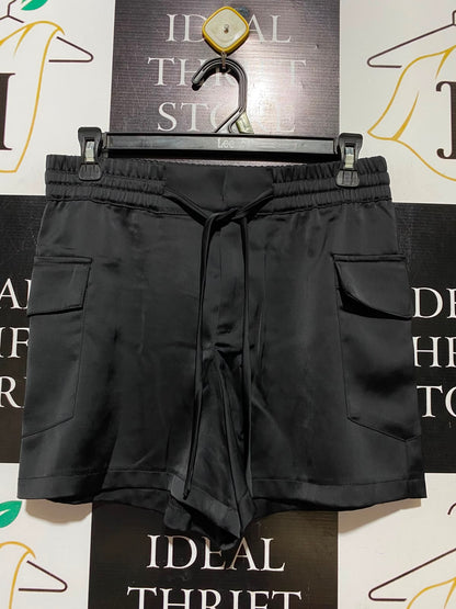 ZARA |XS| WAIST 28| A8| BLACK SATIN CARGO SHORTS WITH DRAWSTRING WAIST