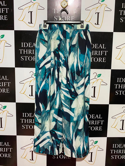 |L| WAIST 29| A8| ABSTRACT PRINT WIDE-LEG ELASTIC WAIST TROUSERS