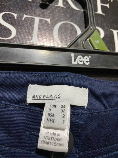 MNG BASICS |M| WAIST 27| A8| WOMEN'S NAVY BLUE FLARED COTTON TROUSERS