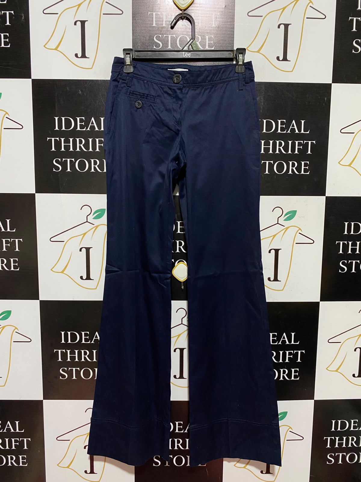 MNG BASICS |M| WAIST 27| A8| WOMEN'S NAVY BLUE FLARED COTTON TROUSERS