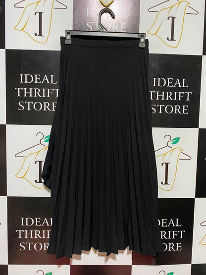 F&F |S| WAIST 26| A8| BLACK PLEATED ASYMMETRICAL MIDI SKIRT