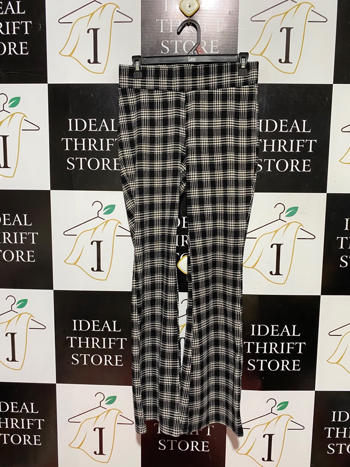 SHEIN |L| WAIST 28| A8| BLACK AND WHITE PLAID FLARED HIGH-WAIST LEGGINGS