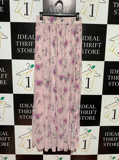 |S| WAIST 26| A8| BLUSH PINK FLORAL PRINT PLEATED MAXI SKIRT