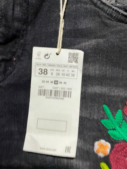 ZARA |L| WAIST 30| A8| FLORAL EMBROIDERED WASHED BLACK SKINNY JEANS
