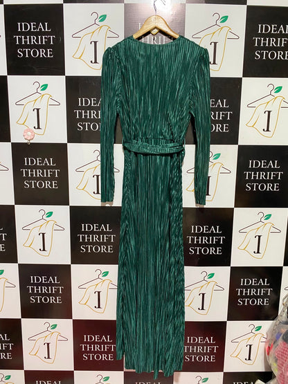 FARACCO |M| BUST 17| A8| EMERALD GREEN PLEATED WRAP LONG SLEEVE MAXI DRESS