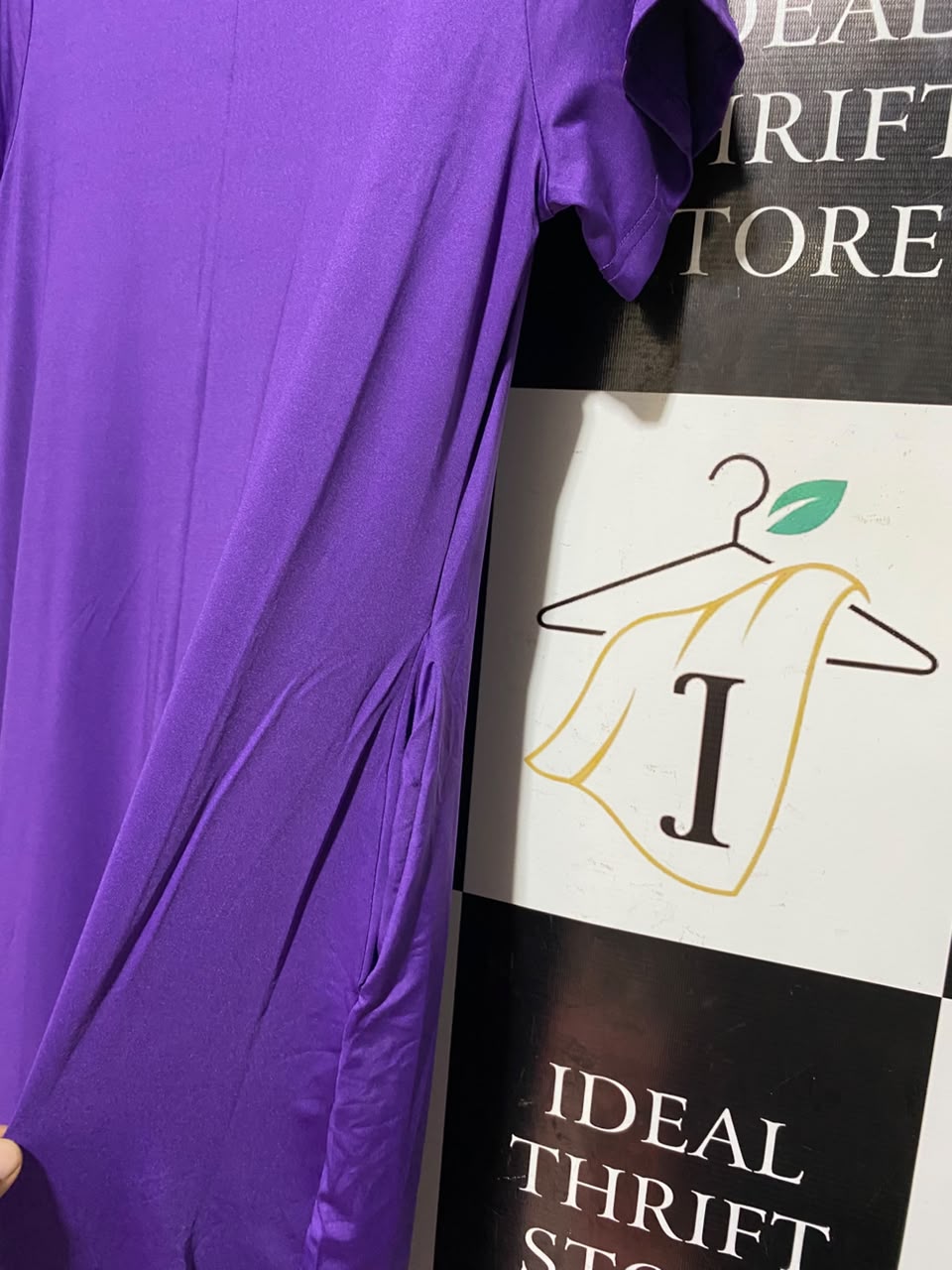 |L| BUST 19| A8| PURPLE SHORT SLEEVE V-NECK MAXI DRESS