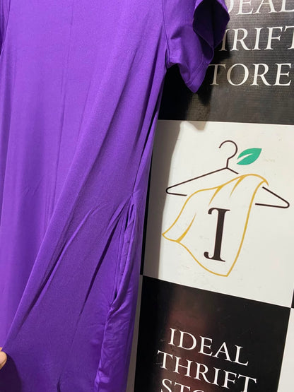|L| BUST 19| A8| PURPLE SHORT SLEEVE V-NECK MAXI DRESS