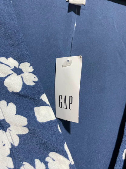 GAP |M| BUST 18| A8| BLUE AND WHITE FLORAL PRINT BUTTON-SIDE WRAP MIDI DRESS