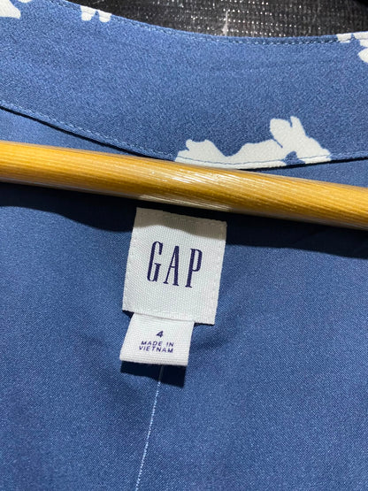 GAP |M| BUST 18| A8| BLUE AND WHITE FLORAL PRINT BUTTON-SIDE WRAP MIDI DRESS