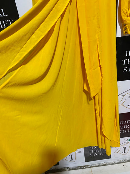 |M| BUST 17| A8| BRIGHT YELLOW FRONT-TIE LONG SLEEVE MAXI DRESS