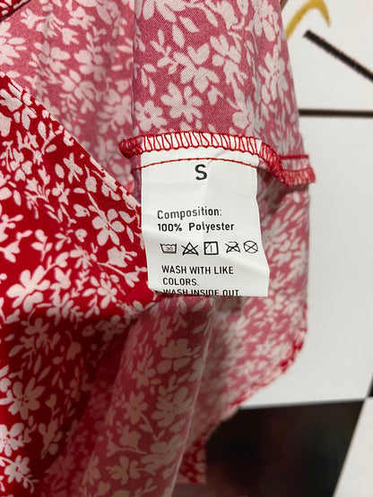 |S| BUST 16| A8| RED AND WHITE FLORAL PRINT SLEEVE-TIE MINI DRESS