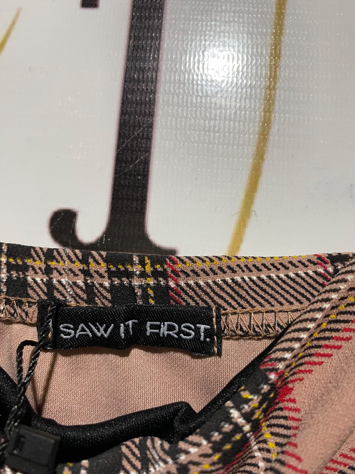 SAW IT FIRST |M| BUST 18| A8| DUSTY PINK PLAID STRAPLESS-LOOK CAMI MINI DRESS