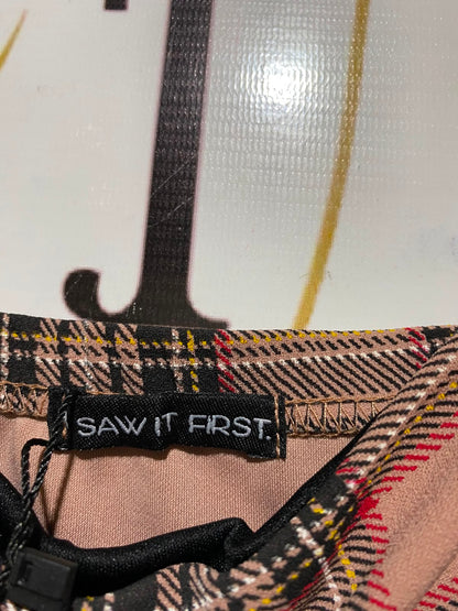 SAW IT FIRST |M| BUST 18| A8| DUSTY PINK PLAID STRAPLESS-LOOK CAMI MINI DRESS