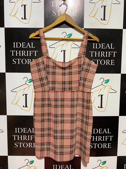 SAW IT FIRST |M| BUST 18| A8| DUSTY PINK PLAID STRAPLESS-LOOK CAMI MINI DRESS