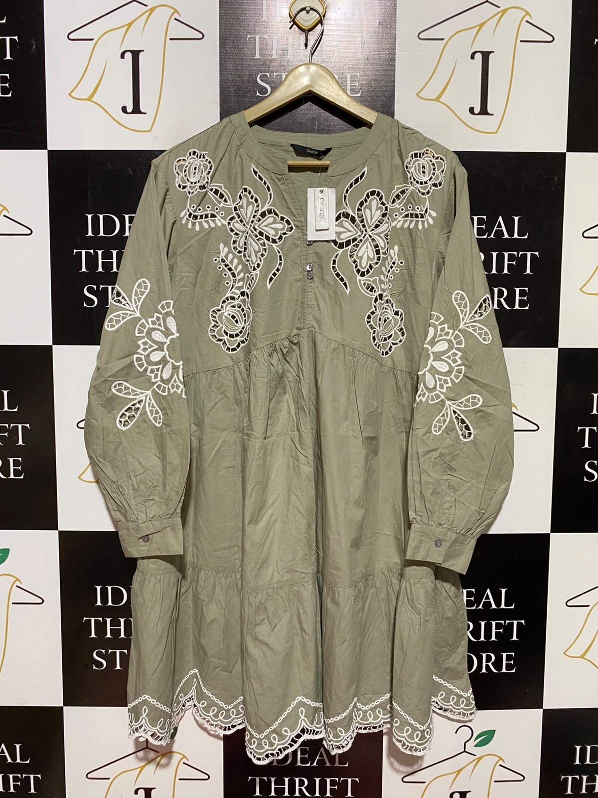 GEORGE |M| BUST 21| A8| SAGE GREEN EMBROIDERED CUTWORK MINI DRESS