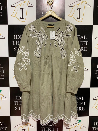 GEORGE |M| BUST 21| A8| SAGE GREEN EMBROIDERED CUTWORK MINI DRESS