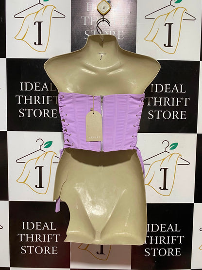 MESHKI |XS| BUST 13| A8| WOMEN'S LILAC STRAPLESS LACE-UP CORSET TOP