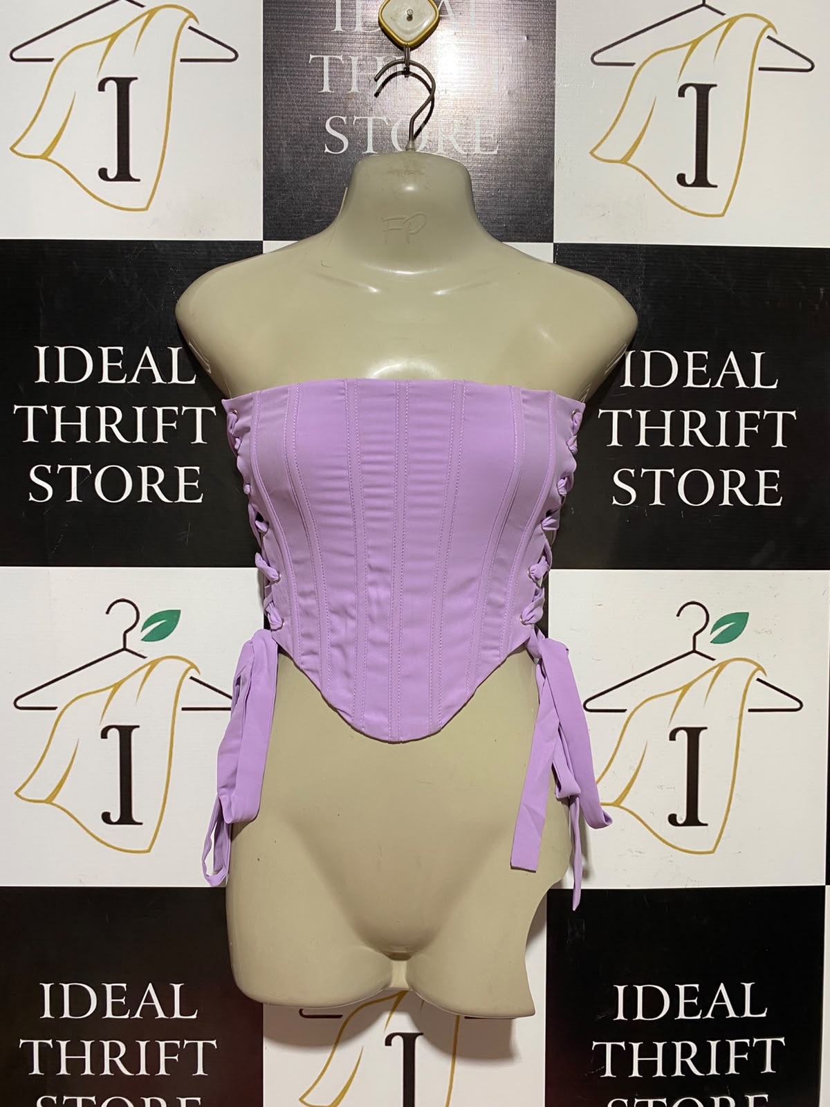 MESHKI |XS| BUST 13| A8| WOMEN'S LILAC STRAPLESS LACE-UP CORSET TOP