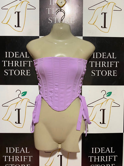 MESHKI |XS| BUST 13| A8| WOMEN'S LILAC STRAPLESS LACE-UP CORSET TOP