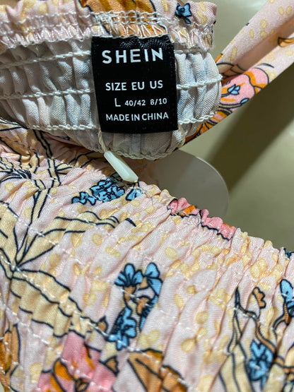 SHEIN VCAY |M| BUST 17| A8| BLUSH PINK FLORAL FRONT-TIE CAMI CROP TOP