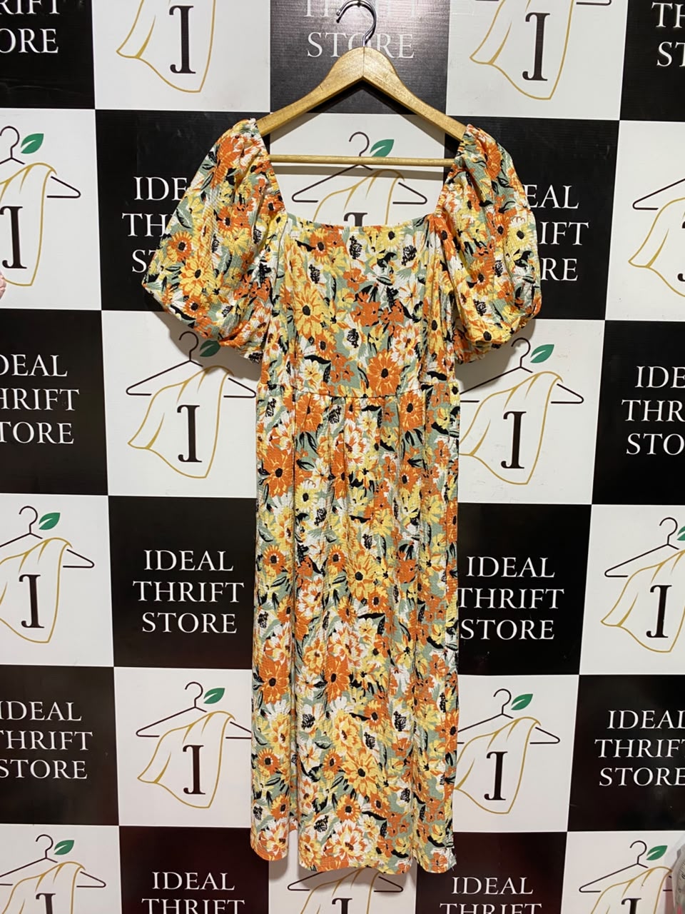 F&F |M| BUST 16| A8| ORANGE AND YELLOW FLORAL PUFF SLEEVE MAXI DRESS