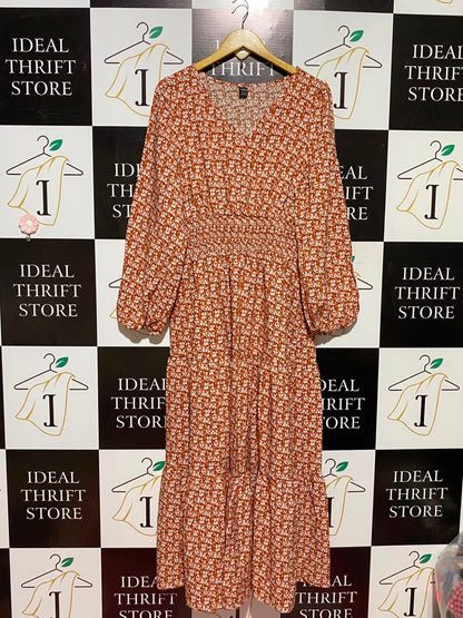 SHEIN |XL| BUST 19| A8| RUST RED DITSY FLORAL SMOCKED MAXI DRESS