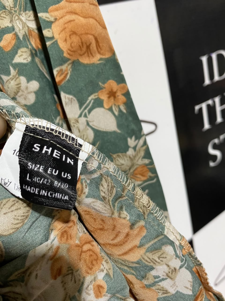 SHEIN |L| BUST 18| A8| SAGE GREEN & ORANGE FLORAL RUFFLE-COLLAR MIDI DRESS