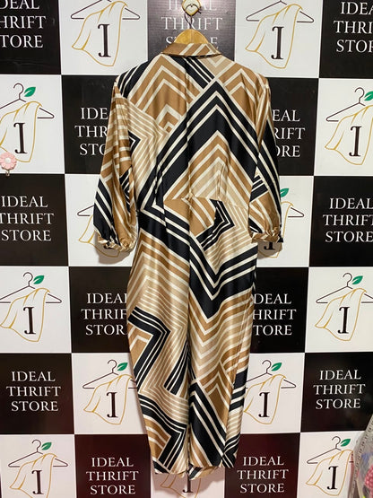 F&F |L| BUST 21| A8| GEOMETRIC PRINT SATIN WAIST-TIE SHIRT DRESS