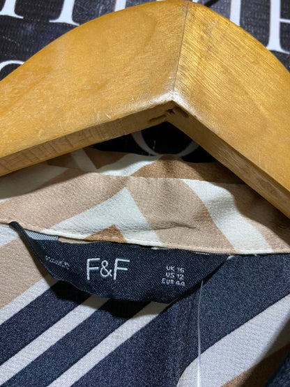 F&F |L| BUST 21| A8| GEOMETRIC PRINT SATIN WAIST-TIE SHIRT DRESS