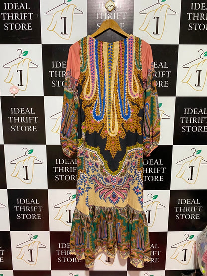 KHAADI |M| BUST 19| A8| MULTICOLOR PAISLEY PRINT TIERED MAXI DRESS