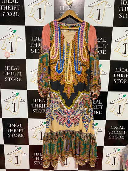 KHAADI |M| BUST 19| A8| MULTICOLOR PAISLEY PRINT TIERED MAXI DRESS