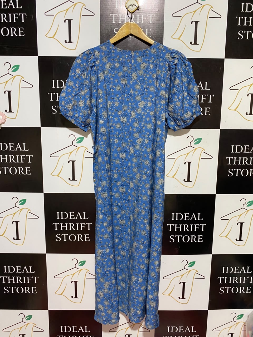 PRIMARK CARES |S| BUST 20| A8| CORNFLOWER BLUE DITSY FLORAL PUFF SLEEVE MAXI DRESS