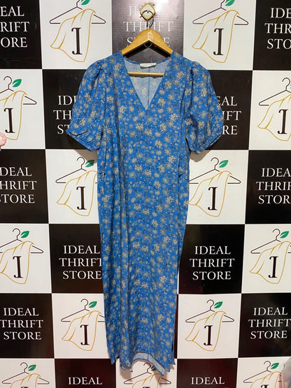 PRIMARK CARES |S| BUST 20| A8| CORNFLOWER BLUE DITSY FLORAL PUFF SLEEVE MAXI DRESS