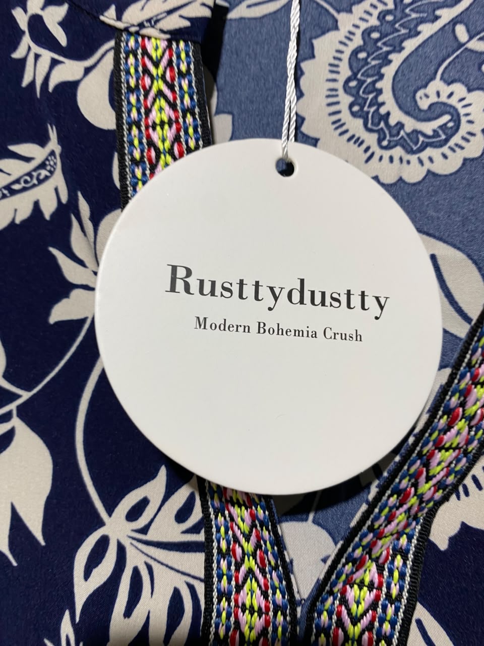 RUSTTY DUSTTY |XL| BUST 23| A8| NAVY BLUE & CREAM PAISLEY PRINT TIERED MAXI DRESS