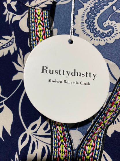 RUSTTY DUSTTY |XL| BUST 23| A8| NAVY BLUE & CREAM PAISLEY PRINT TIERED MAXI DRESS