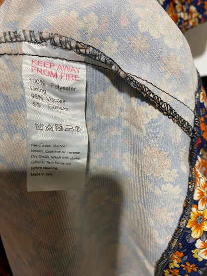 |L| BUST 19| A8| NAVY & ORANGE FLORAL PRINT LONG SLEEVE MAXI DRESS