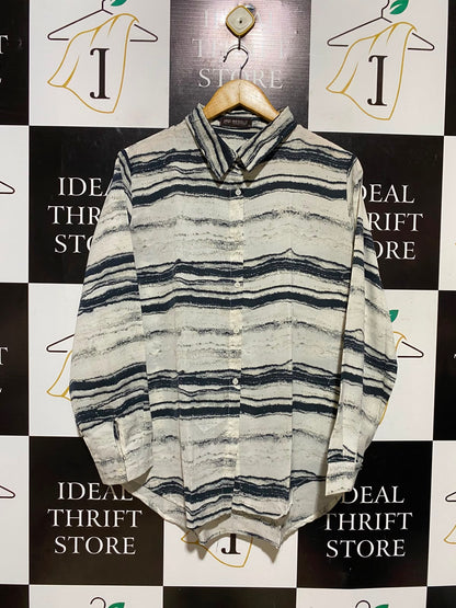 MENGLU |XL| BUST 23| A8|MONOCHROME ABSTRACT STRIPED LONG SLEEVE SHIRT