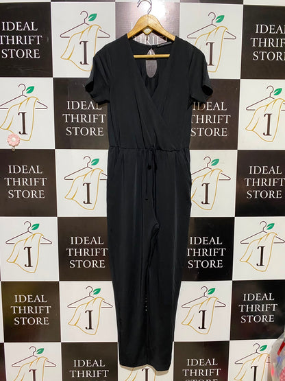 THREADBARE |S| BUST 17| A8| BLACK SHORT SLEEVE SURPLICE JUMPSUIT