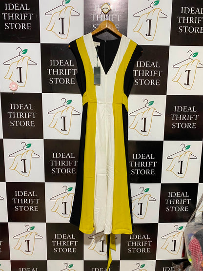 HOBBS |S| BUST 17| A8| COLORBLOCK SLEEVELESS V-NECK MIDI DRESS
